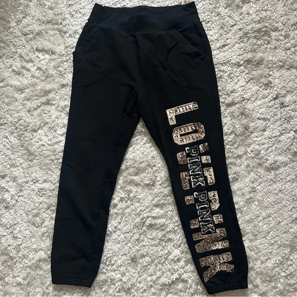 PINK Sequin Joggers Size M - Picture 1 of 5